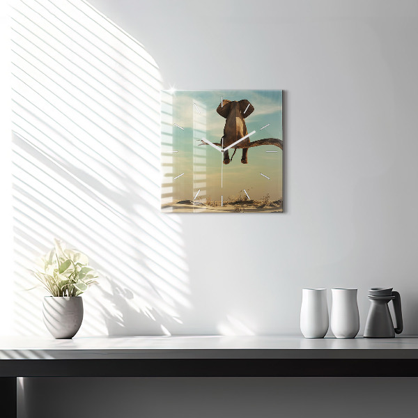Square wall clock Elephant on a tree