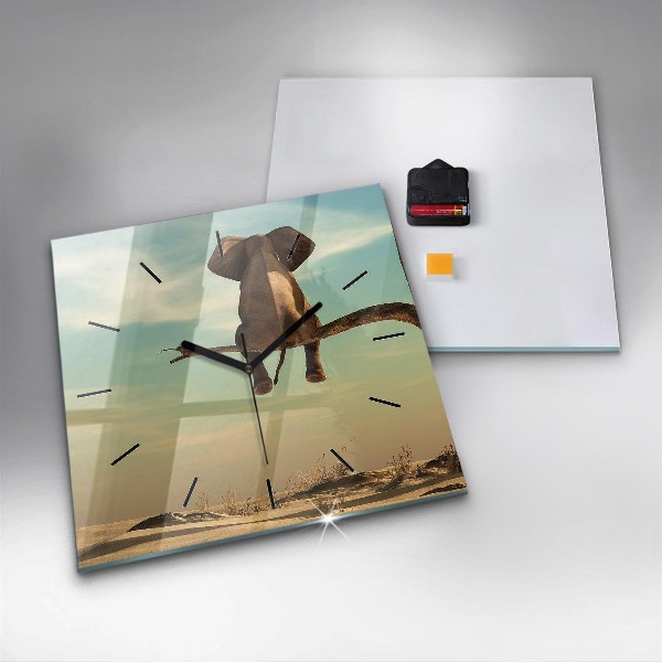 Square wall clock Elephant on a tree