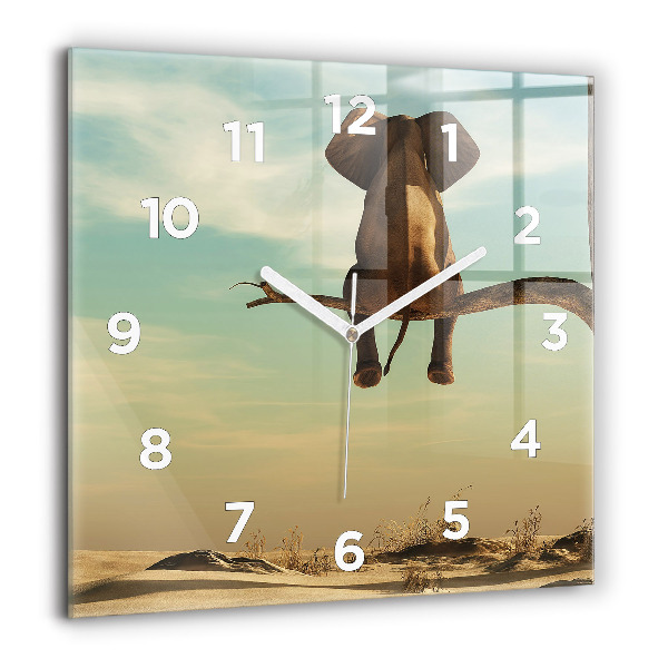 Square wall clock Elephant on a tree