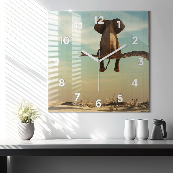 Square wall clock Elephant on a tree