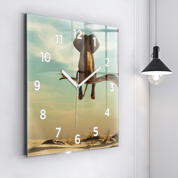 Square wall clock Elephant on a tree