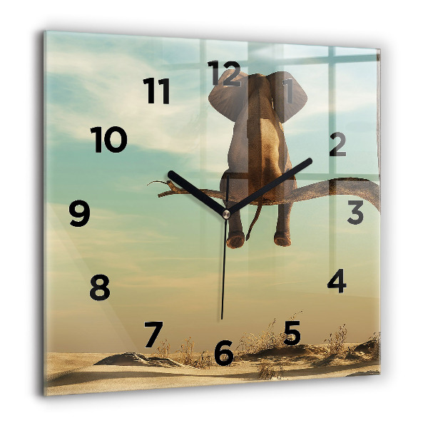 Square wall clock Elephant on a tree