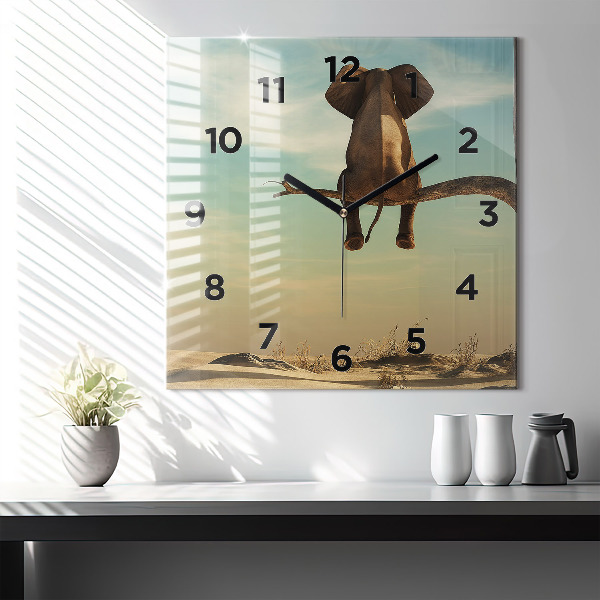Square wall clock Elephant on a tree