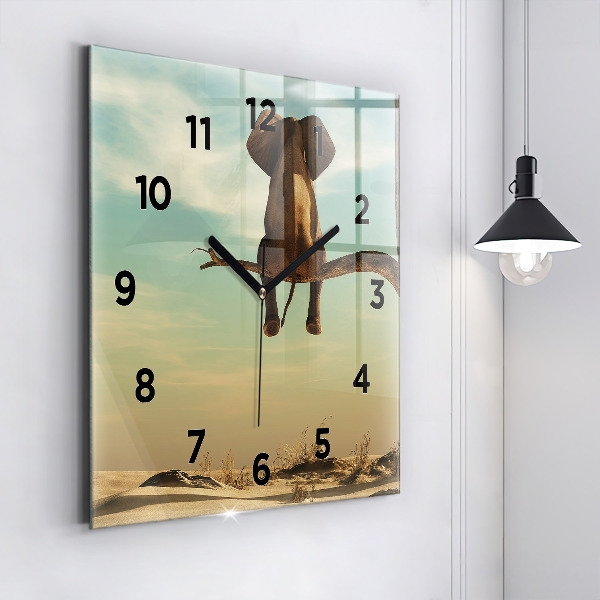 Square wall clock Elephant on a tree