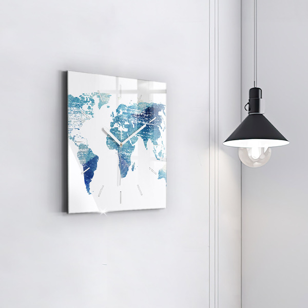 Square wall clock World map
