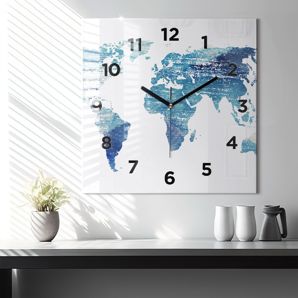 Square wall clock World map