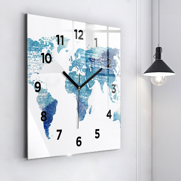 Square wall clock World map