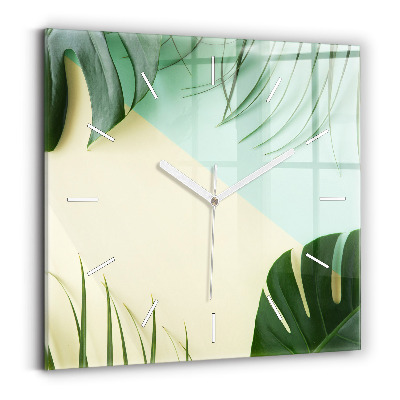 Square wall clock Monstera leaves