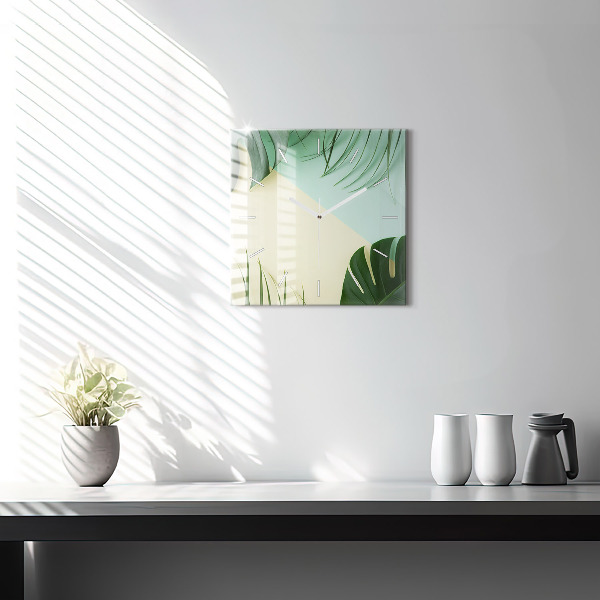 Square wall clock Monstera leaves