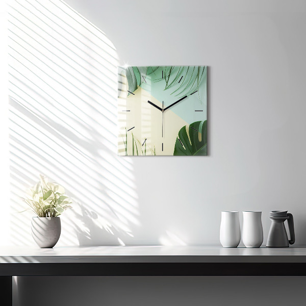 Square wall clock Monstera leaves