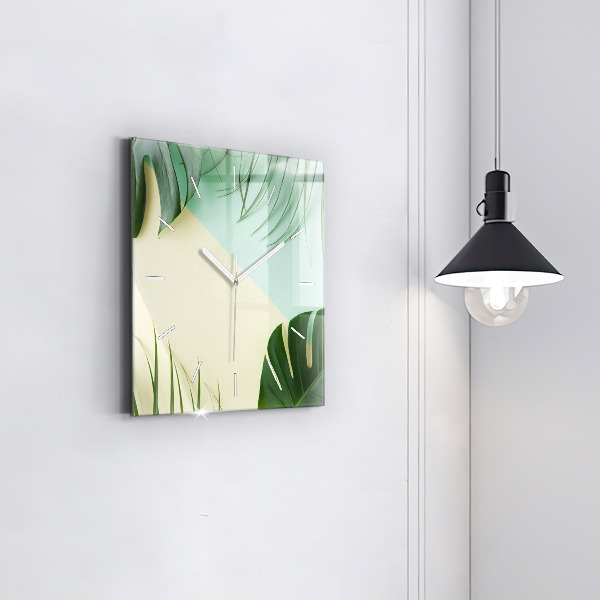 Square wall clock Monstera leaves
