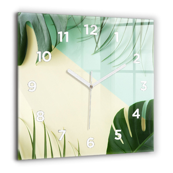 Square wall clock Monstera leaves