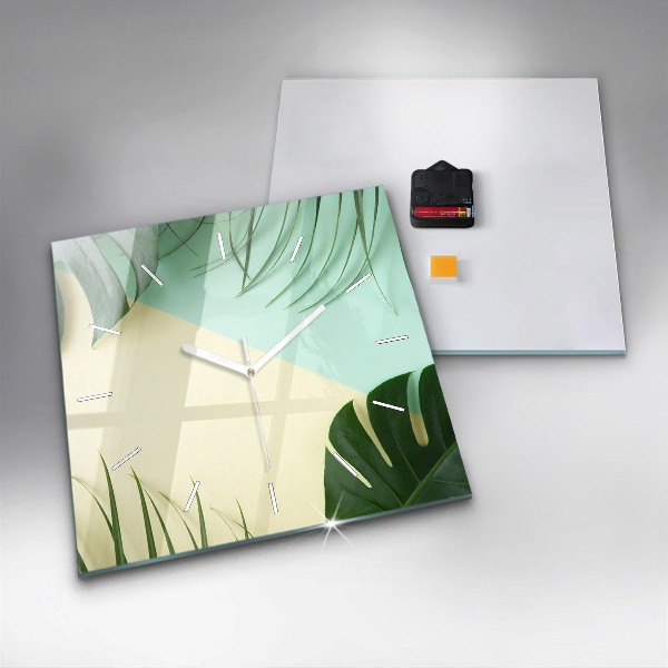 Square wall clock Monstera leaves