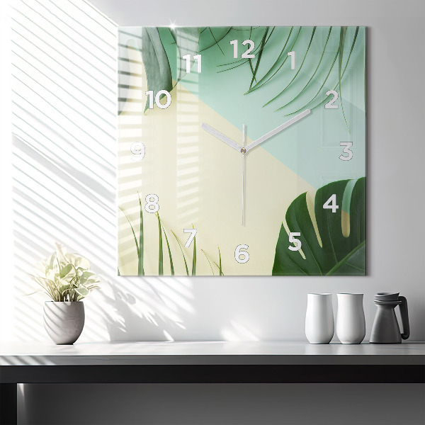 Square wall clock Monstera leaves