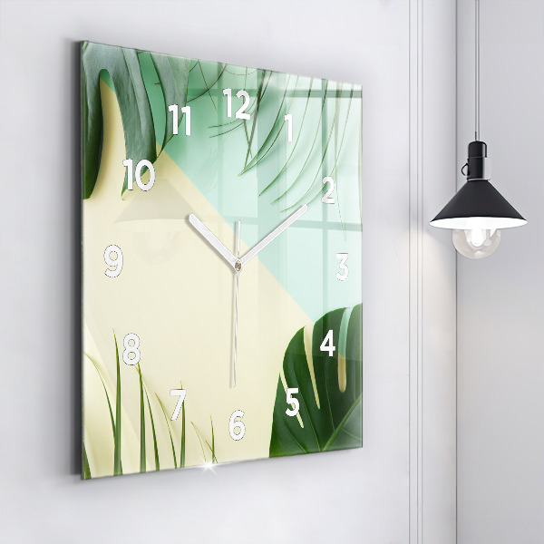 Square wall clock Monstera leaves