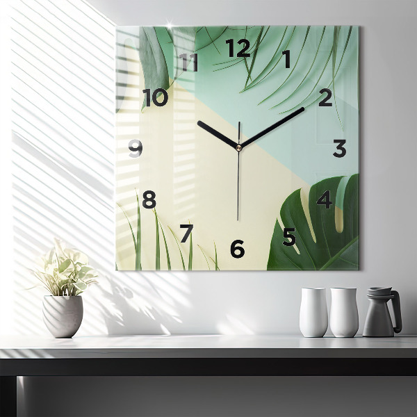 Square wall clock Monstera leaves