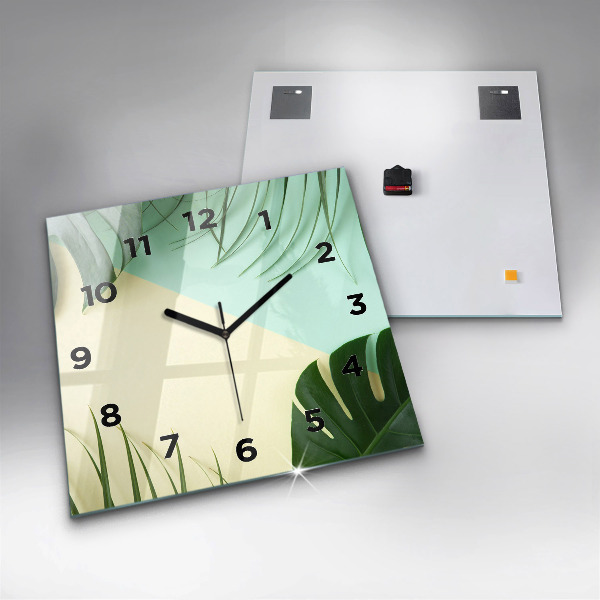Square wall clock Monstera leaves