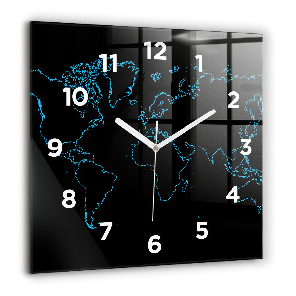 Square wall clock World map outlines