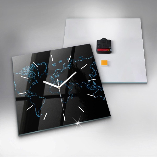 Square wall clock World map outlines