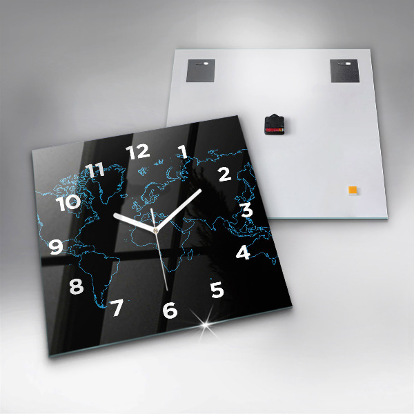 Square wall clock World map outlines