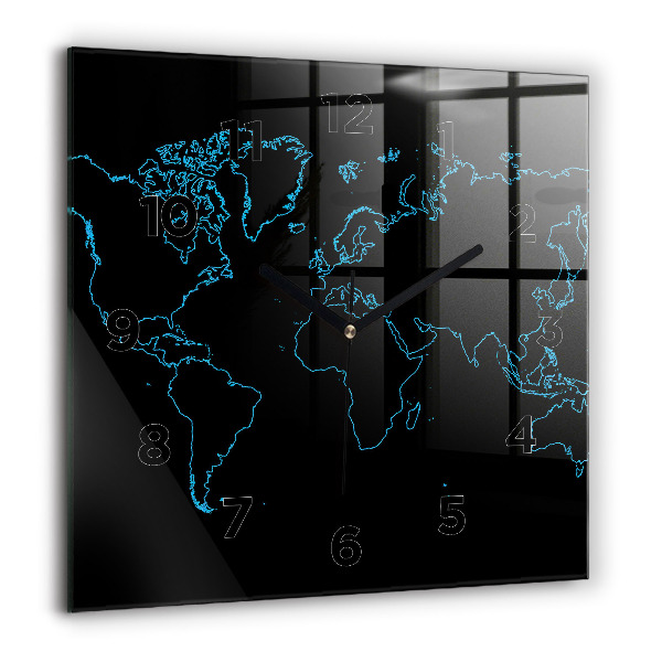 Square wall clock World map outlines