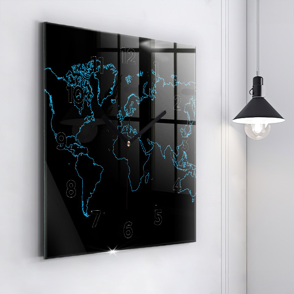 Square wall clock World map outlines