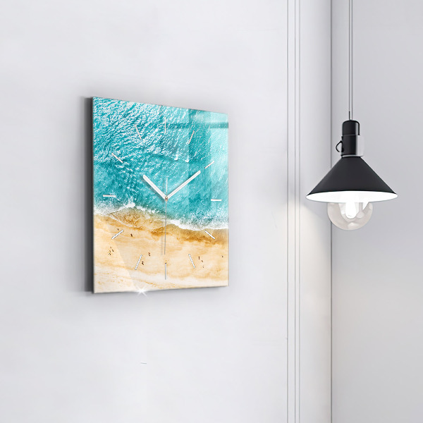 Square wall clock sea beach people