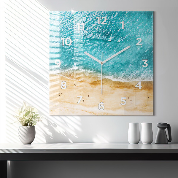 Square wall clock sea beach people