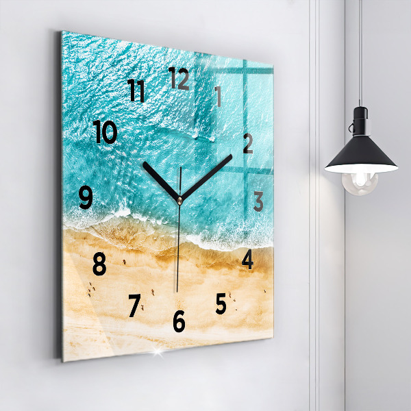 Square wall clock sea beach people