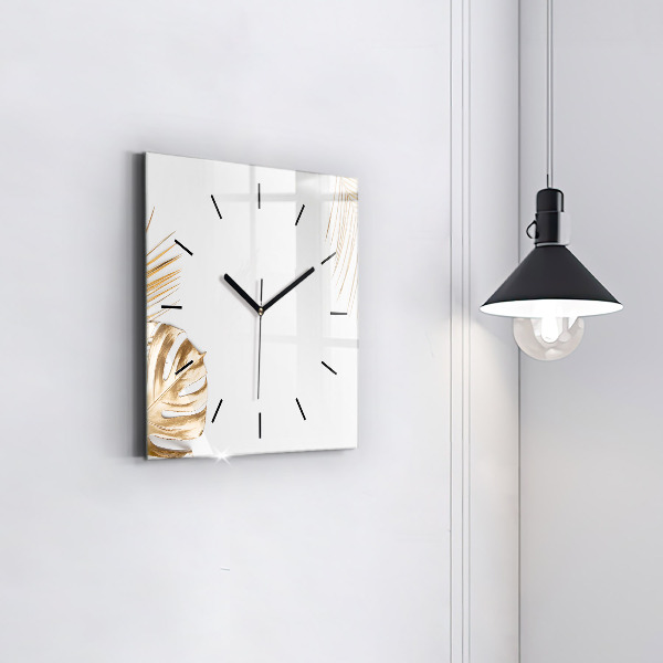 Square wall clock Tropical leaves
