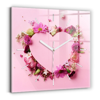 Square wall clock Heart of flowers