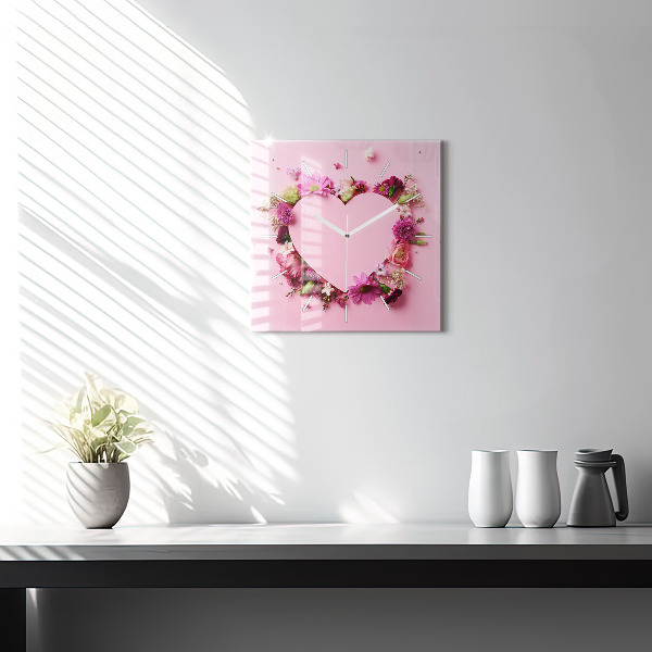 Square wall clock Heart of flowers