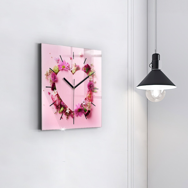Square wall clock Heart of flowers
