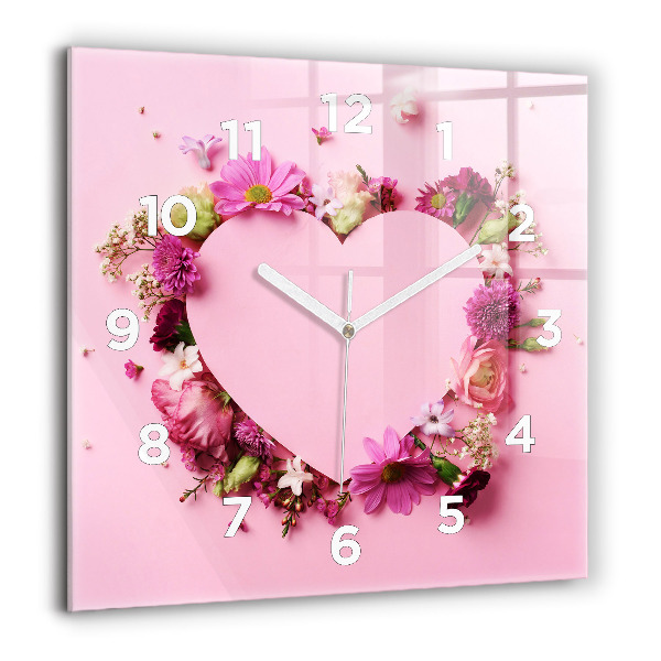 Square wall clock Heart of flowers