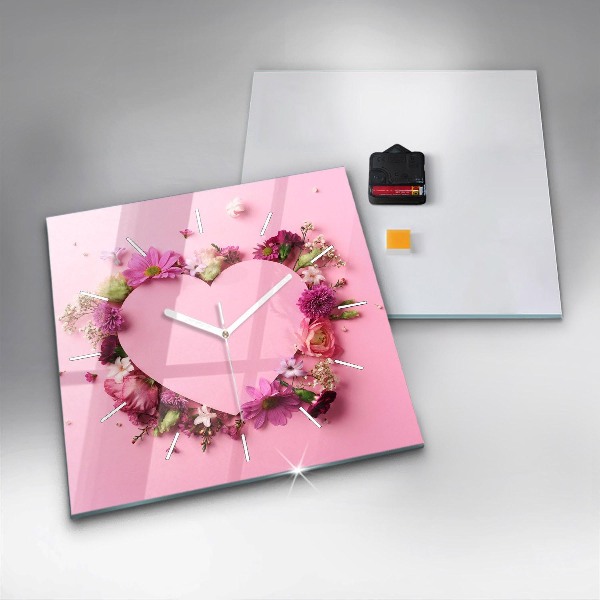 Square wall clock Heart of flowers
