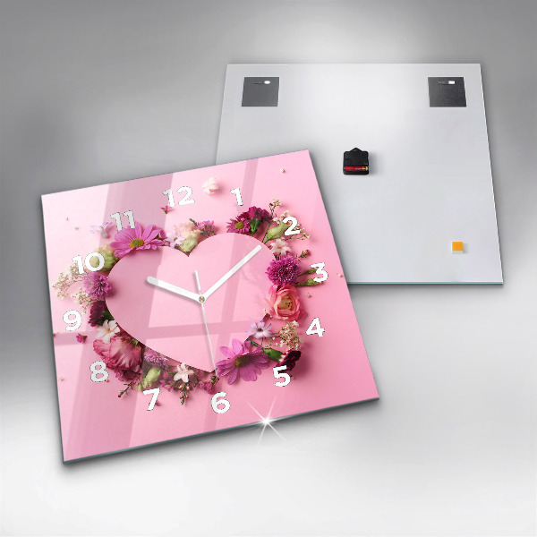 Square wall clock Heart of flowers