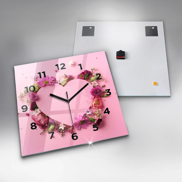 Square wall clock Heart of flowers