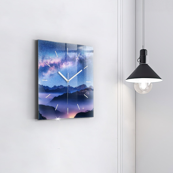 Square wall clock Milky Way and Mountains