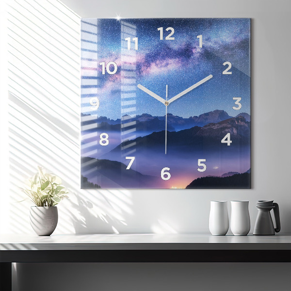 Square wall clock Milky Way and Mountains