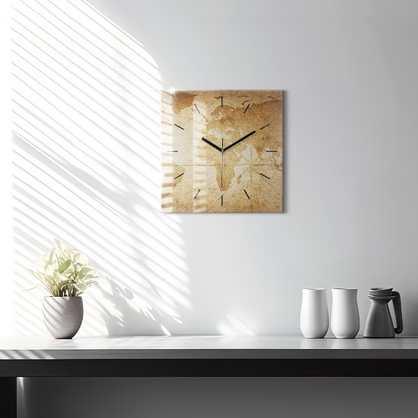 Square wall clock Vintage world map