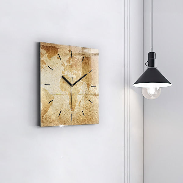 Square wall clock Vintage world map