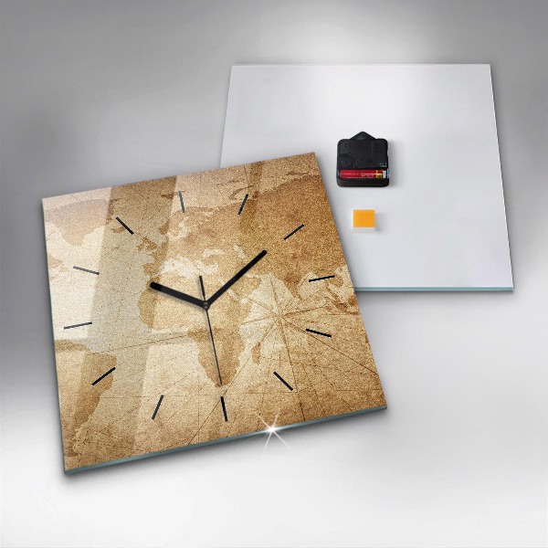 Square wall clock Vintage world map