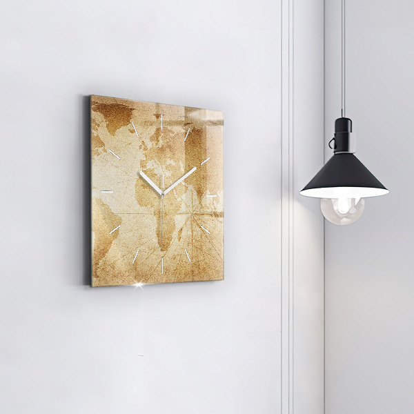 Square wall clock Vintage world map