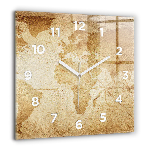 Square wall clock Vintage world map
