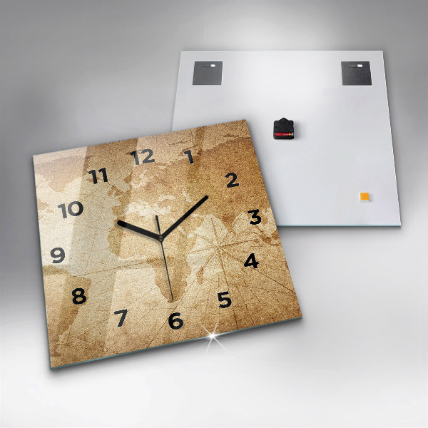 Square wall clock Vintage world map