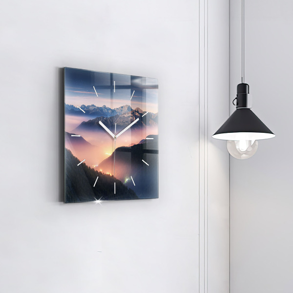 Square wall clock Mountain peak landscape