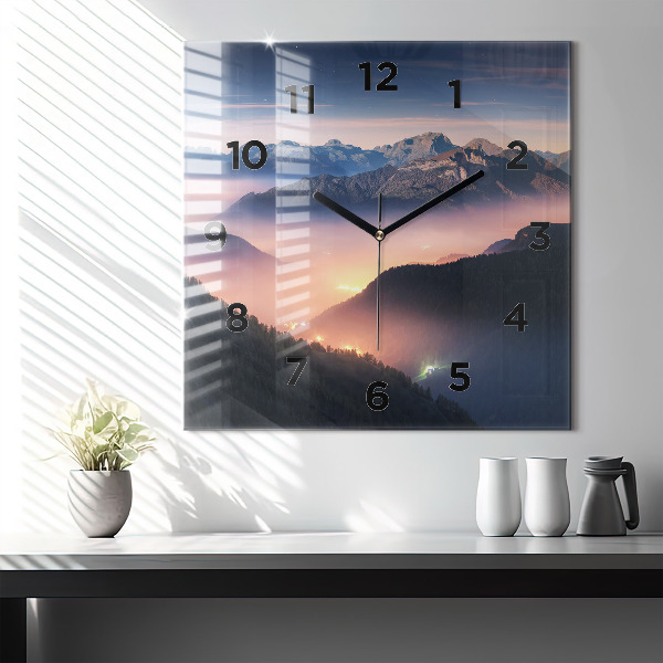 Square wall clock Mountain peak landscape