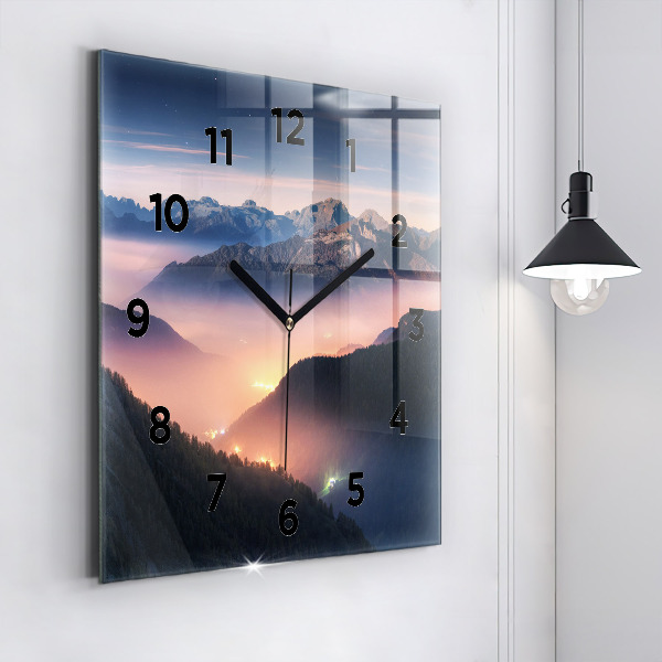 Square wall clock Mountain peak landscape