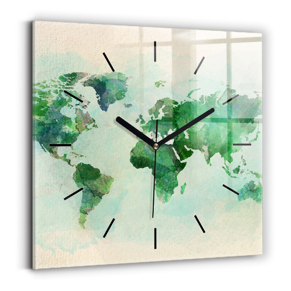 Square wall clock Watercolor world map