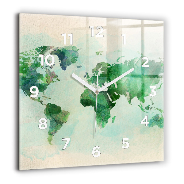 Square wall clock Watercolor world map